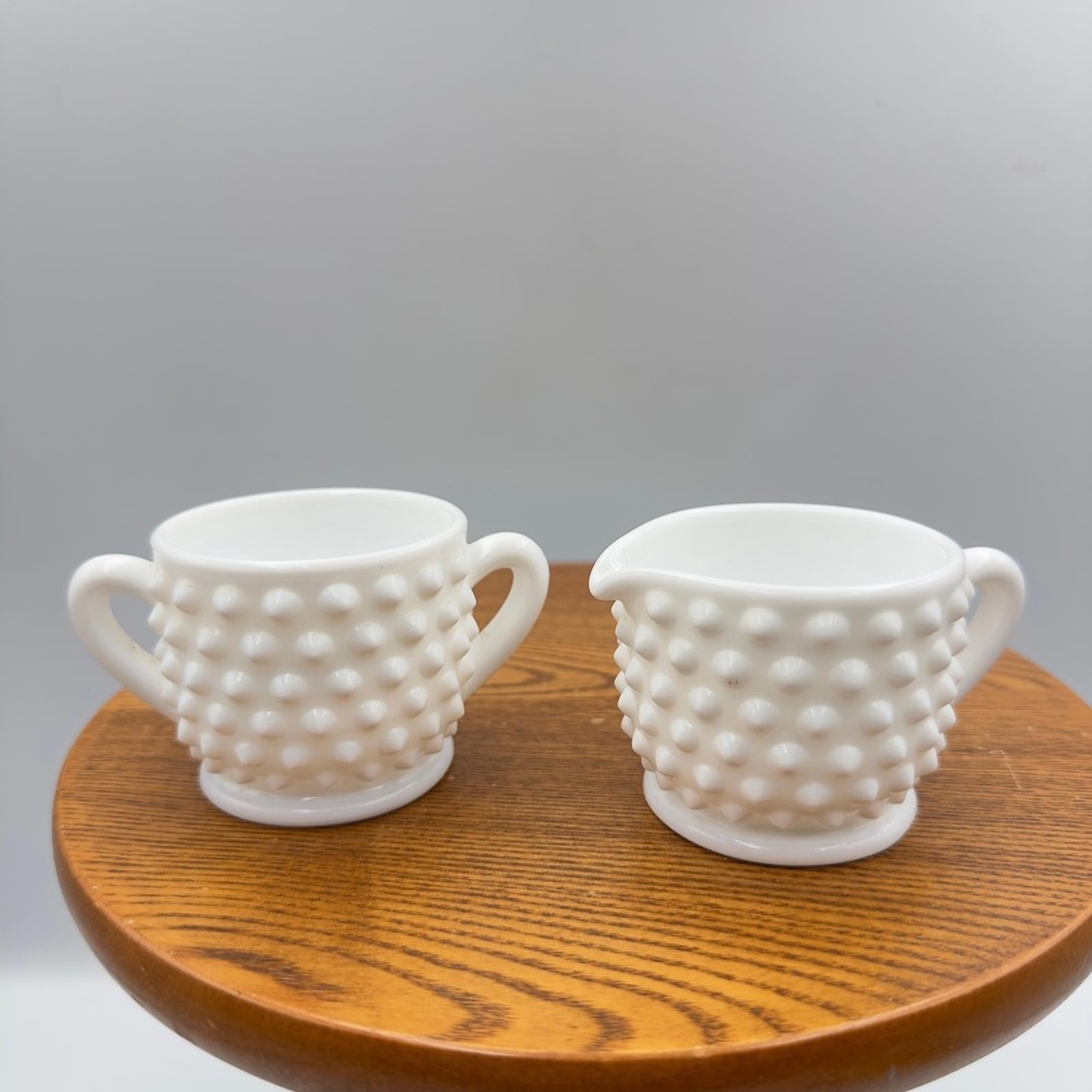 AT6 Vintage‎ Small Milk Glass Hobnail Sugar and Creamer SET